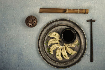 High angle view of food on table