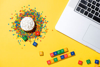 High angle view of computer keyboard on table