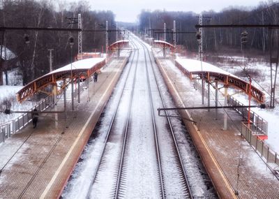 Snow covered railroad station