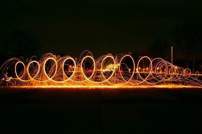 Wire wool on road at night