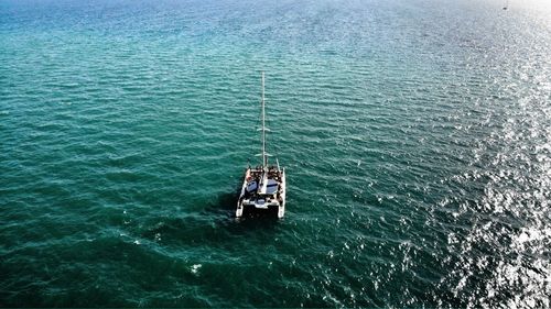 High angle view of ship on sea