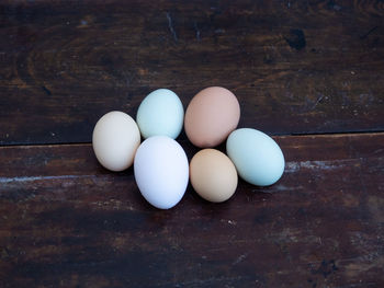 High angle view of eggs on table