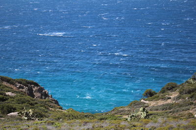 High angle view of rocks on beach