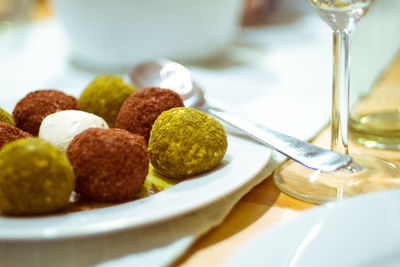 Close-up of food in plate on table