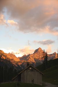 Scenic view of mountains against sky during sunset