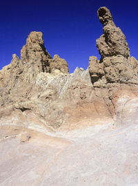 Low angle view of rock formation against clear sky