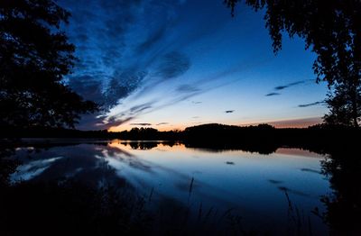 Scenic view of lake against sky at sunset