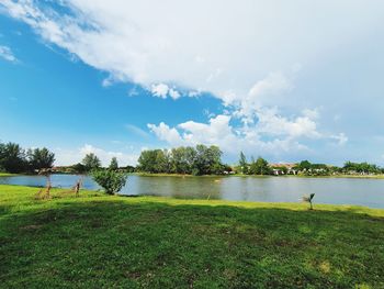 Scenic view of lake against sky