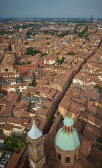 High angle view of buildings in town