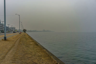 Smoke from wildfires blankets alki beach in west seattle  washington.