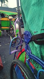 High angle view of bicycle parked on street