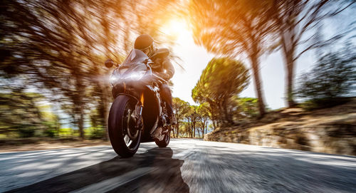 Man riding bicycle on road