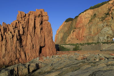 Rock formations on landscape against clear sky