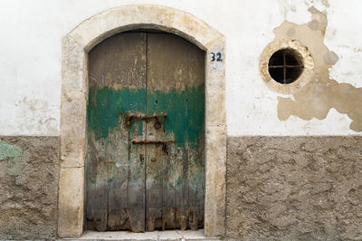 Closed door of old building