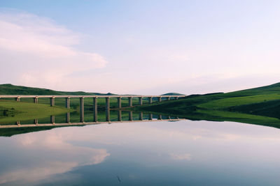 Scenic view of lake against sky during sunset