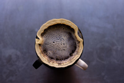 High angle view of coffee on table