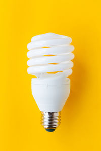 Close-up of light bulb against yellow background