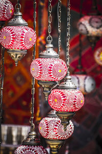 Close-up of lantern hanging at market stall