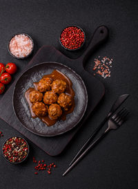 High angle view of food in plate on table