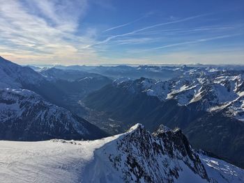 Scenic view of snowcapped mountains against sky