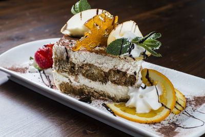 Close-up of dessert in plate on table