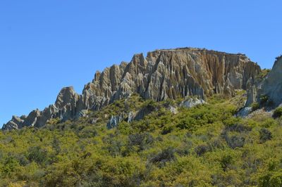 Scenic view of mountain against clear blue sky