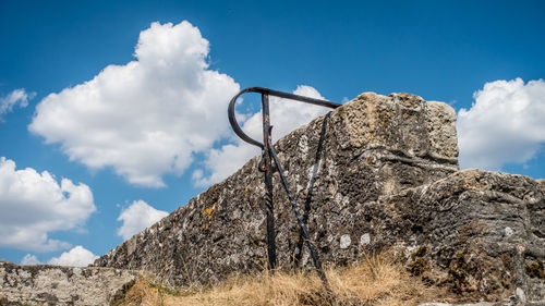 Low angle view of rock formation against sky