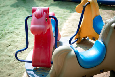 High angle view of empty seats in playground