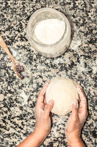 High angle view of person preparing food