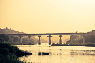 Bridge over river against clear sky