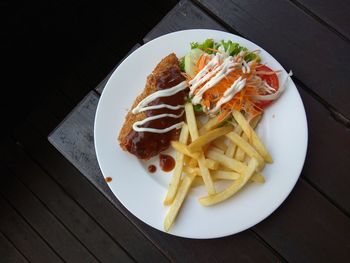 High angle view of food served on plate