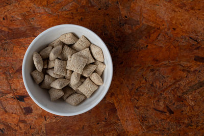 High angle view of breakfast in bowl on table