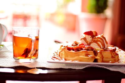 Close-up of food in plate on table