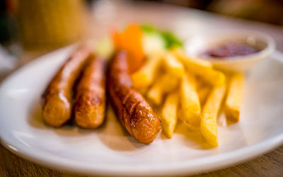 High angle view of food in plate on table