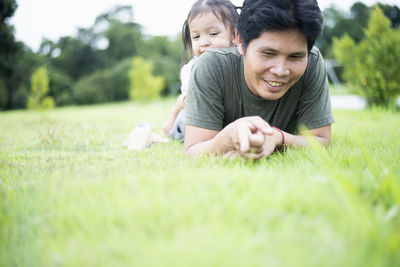 High angle view of cute girl playing in park