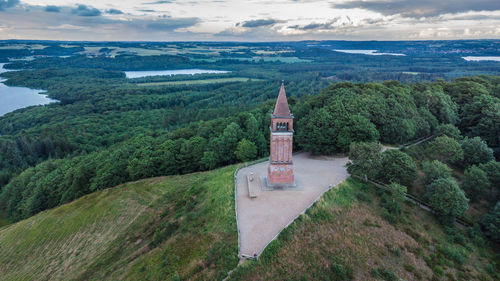 Aerial photo of tourist attraction himmelbjerget and silkeborg lake