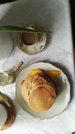 High angle view of breakfast on table