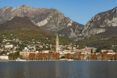 Landscape of lecco town in an autumnal evening