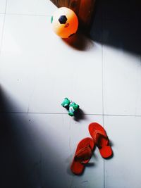 High angle view of toys on table