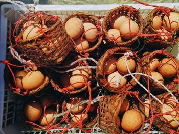 High angle view of fruits in basket