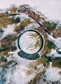 High angle view of snow on land