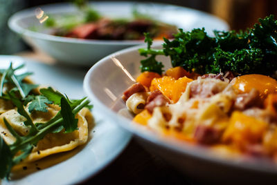 Close-up of food served on table