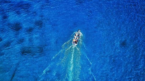 High angle view of woman in boat