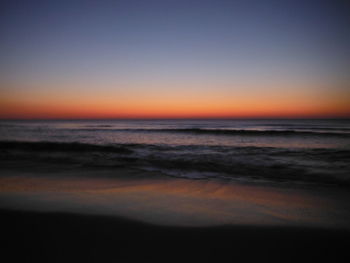 Scenic view of sea against clear sky at sunset