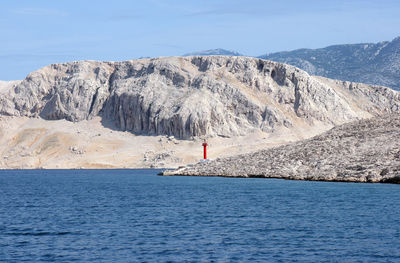 Scenic view of sea and mountains against sky