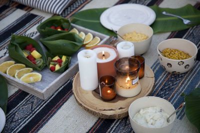 High angle view of food on table