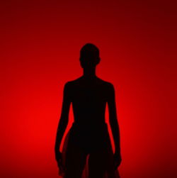 Silhouette man standing against red background
