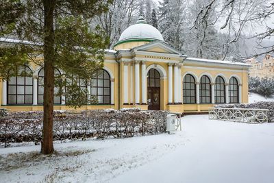 Exterior of building during winter