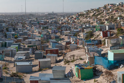 High angle view of townscape against sky