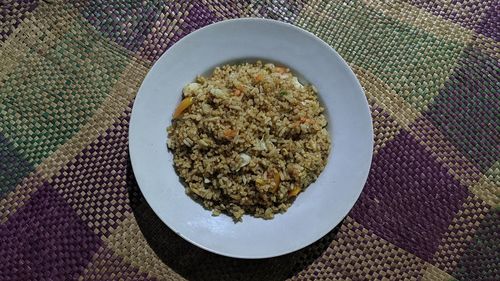 High angle view of breakfast on table